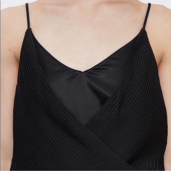 Zara Bodysuit Pleated Draped Black Top Buttons Women Size S Spaghetti Straps - Picture 7 of 16